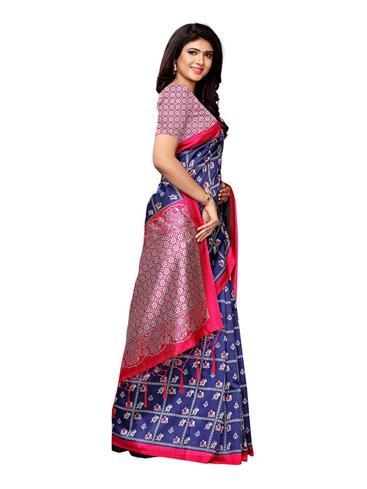 Navy Blue, Multi Color Poly Silk Saree only in Bigswipe