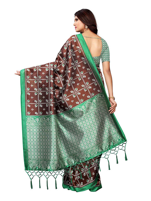 Brown, Multi Color Poly Silk Saree only in Bigswipe