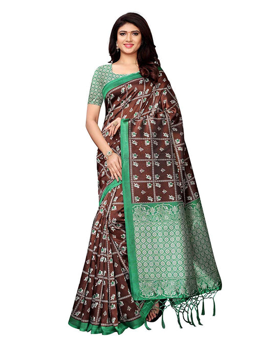 Brown, Multi Color Poly Silk Saree only in Bigswipe