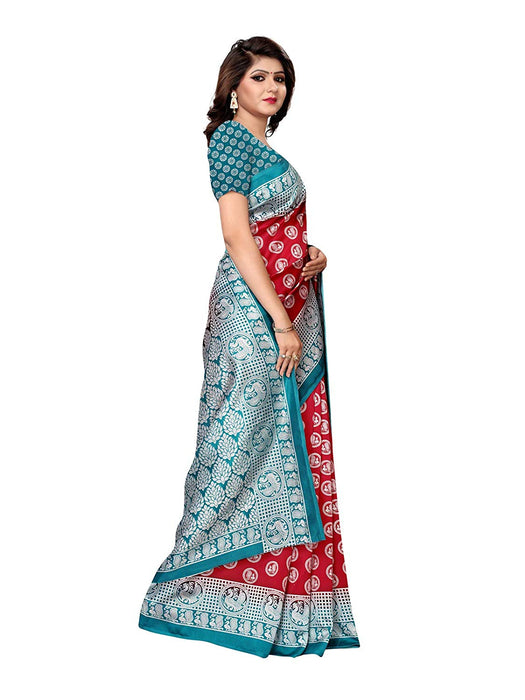 Maroon, Turquoise Color Poly Silk Saree only in Bigswipe