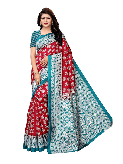 Maroon, Turquoise Color Poly Silk Saree only in Bigswipe