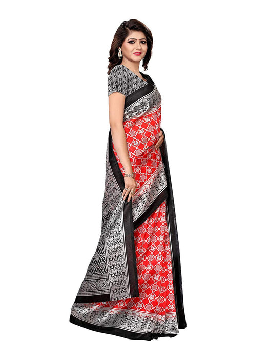 Red, Black Color Poly Silk Saree