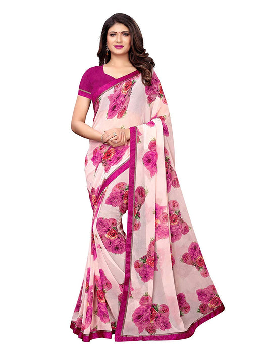 Pink, Multi Color Chiffon Saree only in Bigswipe