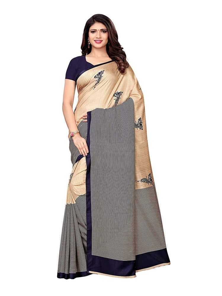 Beige, Navy Blue Color Poly Silk Saree only in Bigswipe