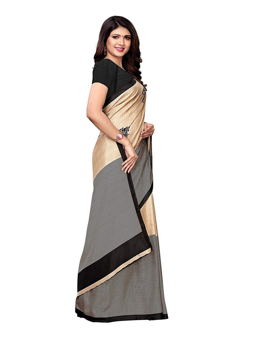 Beige, Black Color Poly Silk Saree only in Bigswipe