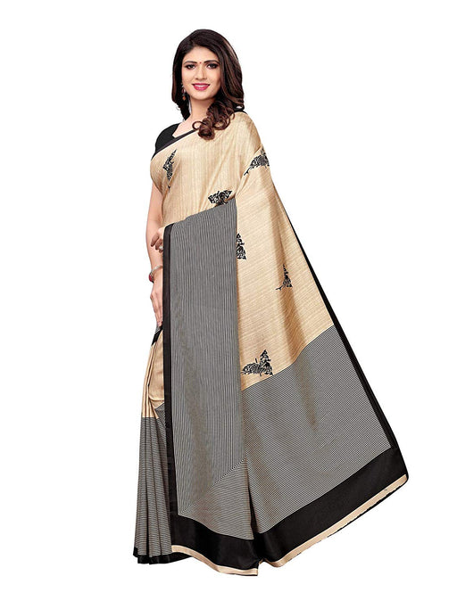 Beige, Black Color Poly Silk Saree only in Bigswipe