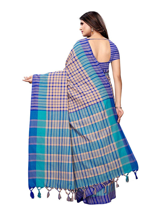 Beige, Turquoise, Blue Color Cotton Silk Saree only in Bigswipe