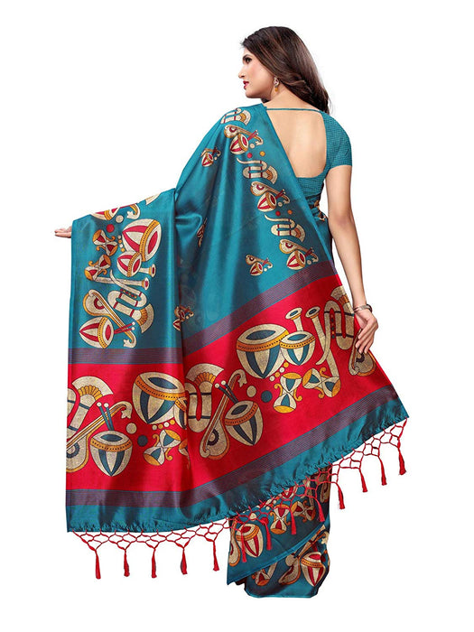 Turquoise, Pink, Multi Color Poly Silk Saree