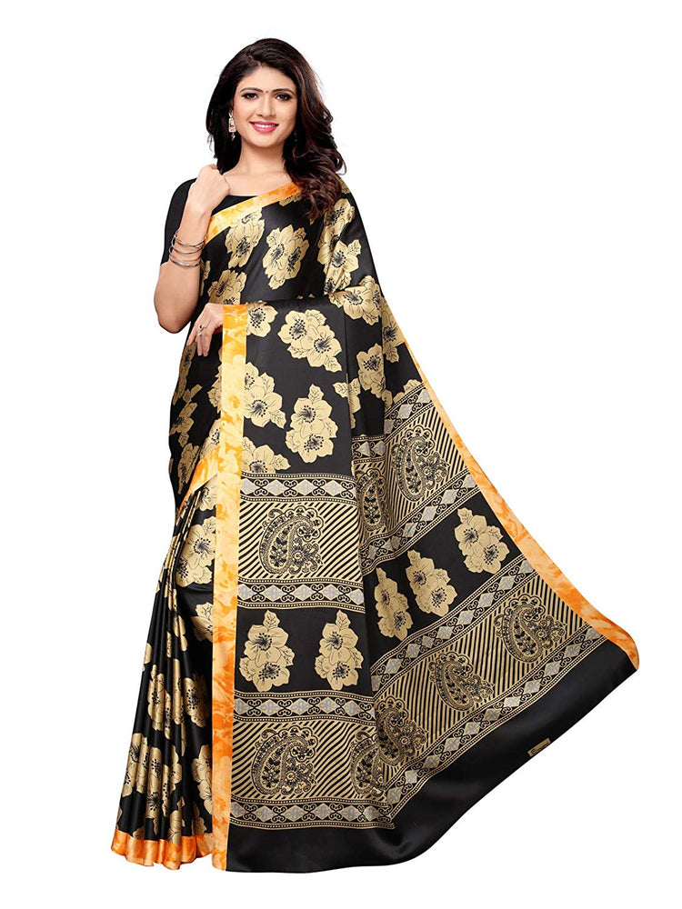 Black, Beige, Orange Color Satin Saree only in Bigswipe