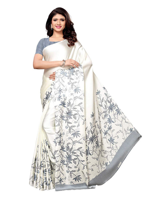 Off White, Grey Color Satin Saree only in Bigswipe