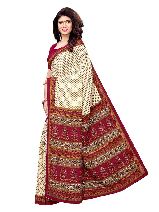 Off White, Maroon Color Crepe Saree only in Bigswipe