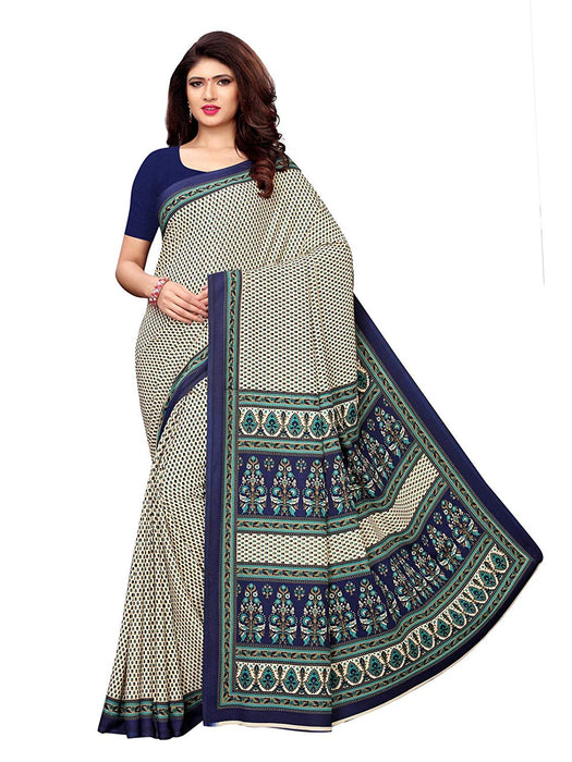 Off White, Navy Blue Color Crepe Saree only in Bigswipe