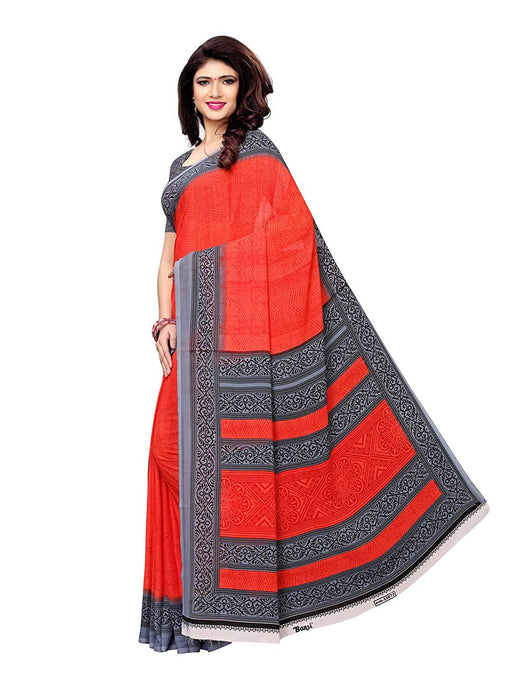 Red, Grey Color Crepe Saree