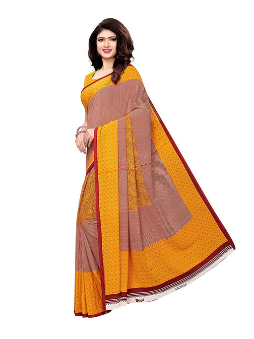 Yellow, Beige, Multi Color Crepe Saree