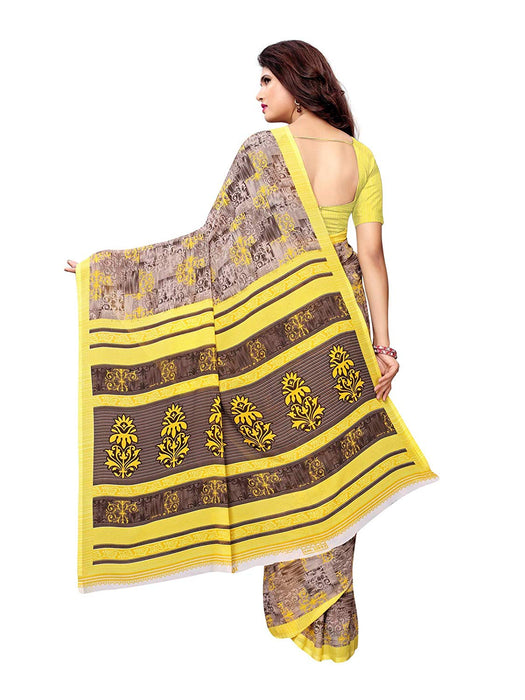 Brown, Yellow Color Crepe Saree only in Bigswipe