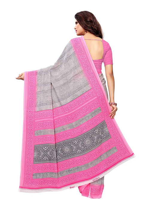 Grey, Pink Color Crepe Saree only in Bigswipe