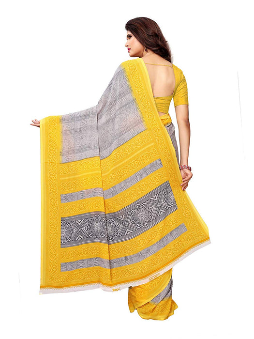 Grey, Yellow Color Crepe Saree only in Bigswipe
