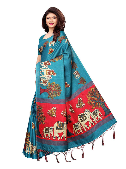 Turquoise, Maroon Color Art Silk Saree