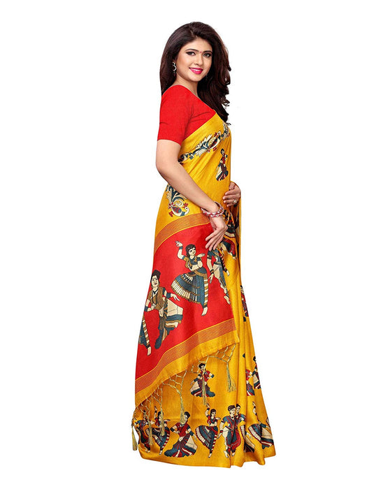 Yellow, Red Color Art Silk Saree