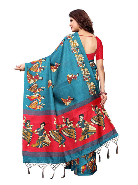 Turquoise, Maroon Color Art Silk Saree