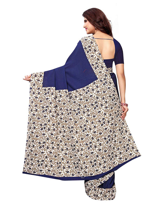 Navy Blue, Off White, Multi Color Crepe Saree only in Bigswipe