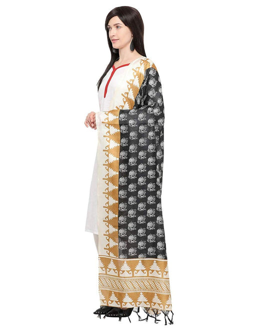 Beige, Black, White Color Bhagalpui Silk Dupatta only in Bigswipe