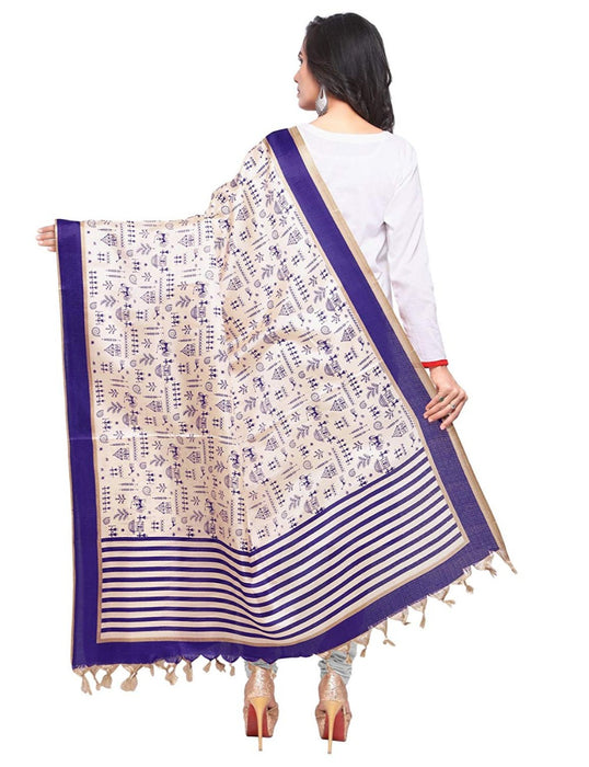 Cream, Navy Blue Color Bhagalpuri Silk Dupatta only in Bigswipe