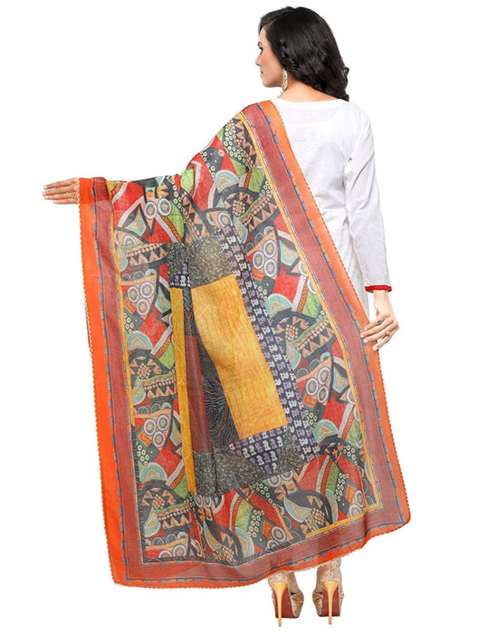 Orange, Multi Color Chinon Dupatta only in Bigswipe