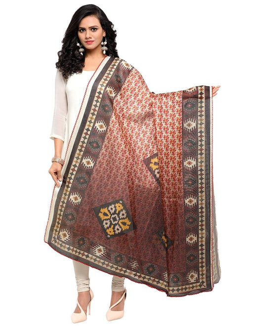 Dark Brown, Multi Color Mock Leno Dupatta only in Bigswipe