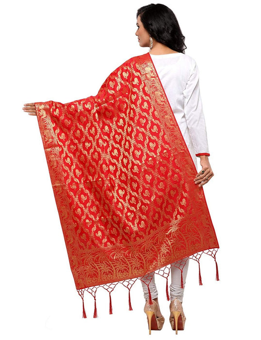 Red Color Poly Silk Dupatta