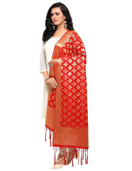 Red Color Poly Silk Dupatta