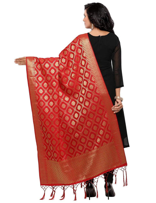 Red Color Poly Silk Dupatta