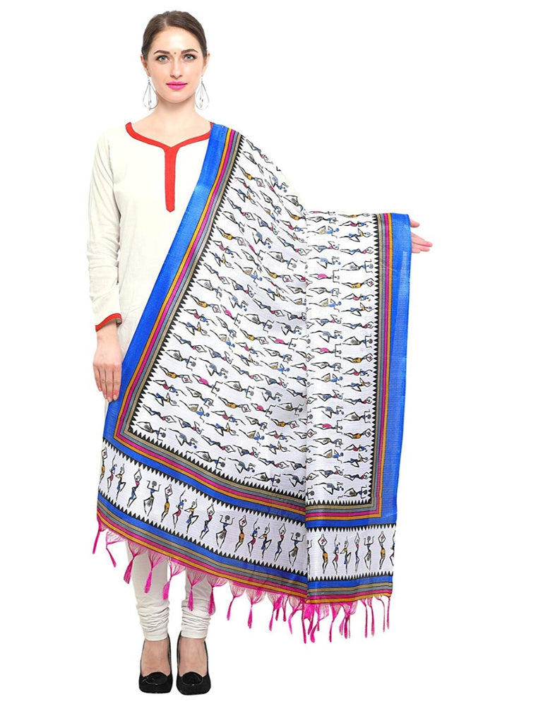 Off White,Royal Blue Color Art Silk Dupatta only in Bigswipe