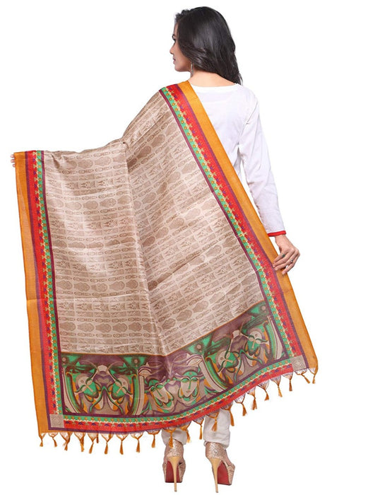 Beige, Yellow, Red Color Bhagalpuri Silk Dupatta only in Bigswipe