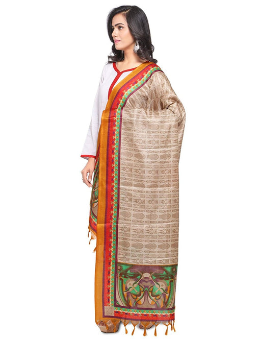 Beige, Yellow, Red Color Bhagalpuri Silk Dupatta only in Bigswipe