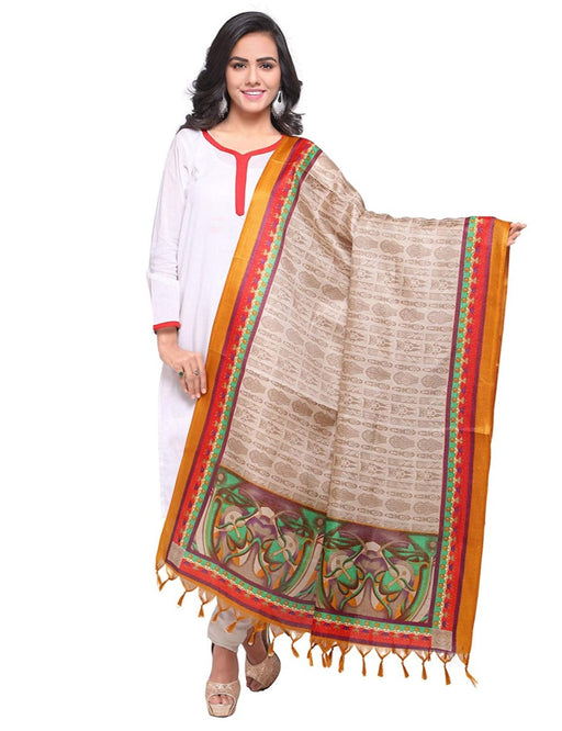 Beige, Yellow, Red Color Bhagalpuri Silk Dupatta only in Bigswipe