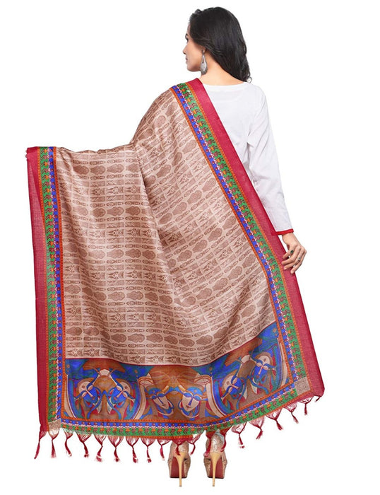 Brown, Red Color Bhagalpuri Silk Dupatta only in Bigswipe