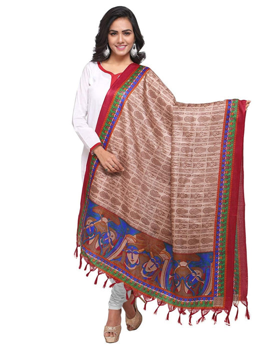 Brown, Red Color Bhagalpuri Silk Dupatta only in Bigswipe