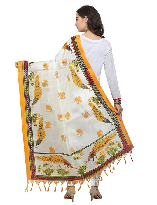 Cream, Yellow Color Bhagalpuri Dupatta only in Bigswipe