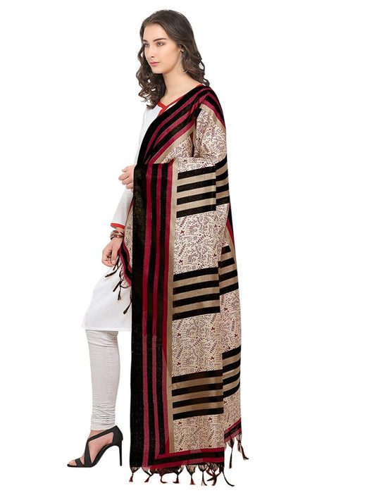 Cream, Pink, Black Color Bhagalpuri Dupatta only in Bigswipe