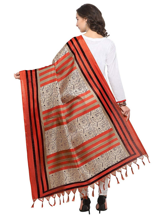 Cream, Brown, Black Color Bhagalpuri Dupatta only in Bigswipe