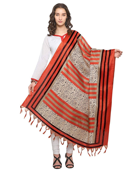 Cream, Brown, Black Color Bhagalpuri Dupatta only in Bigswipe