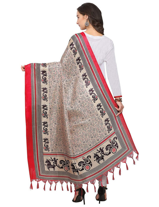 Cream, Red Color Bhagalpuri Dupatta only in Bigswipe