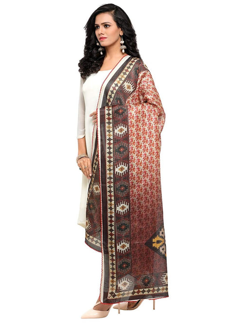 Dark Brown, Multi Color Mock Leno Dupatta only in Bigswipe