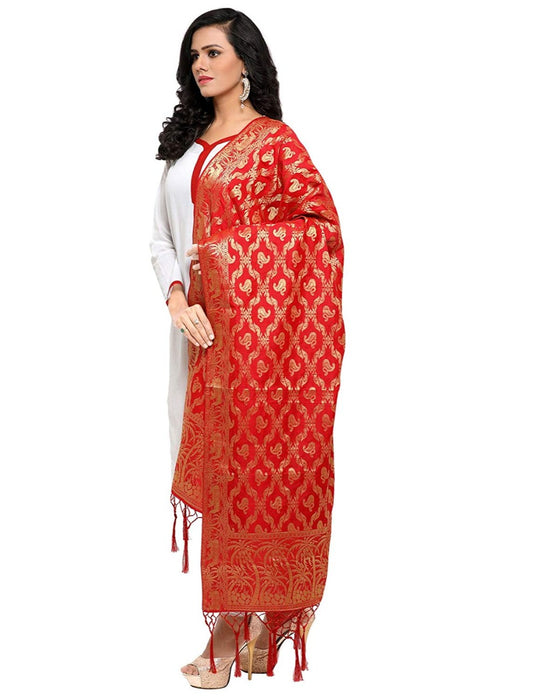 Red Color Poly Silk Dupatta