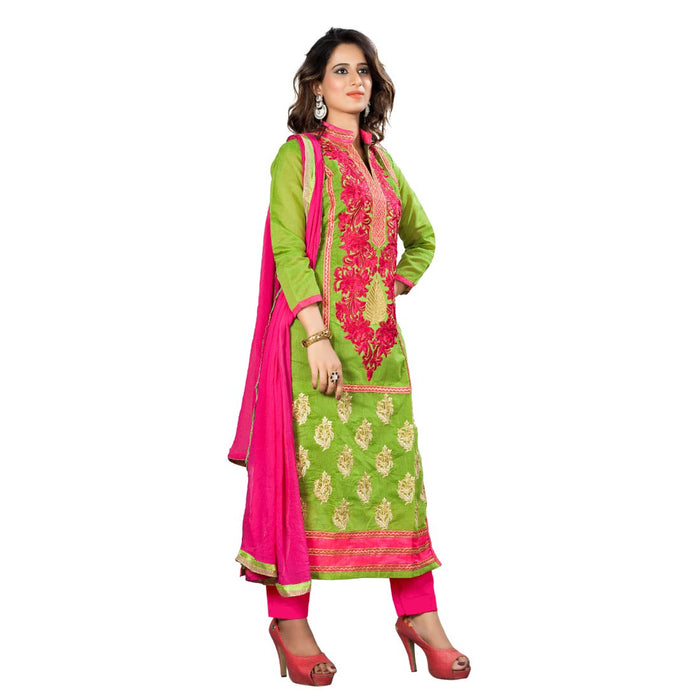 Chanderi Fabric Green Color Dress Material only in Bigswipe