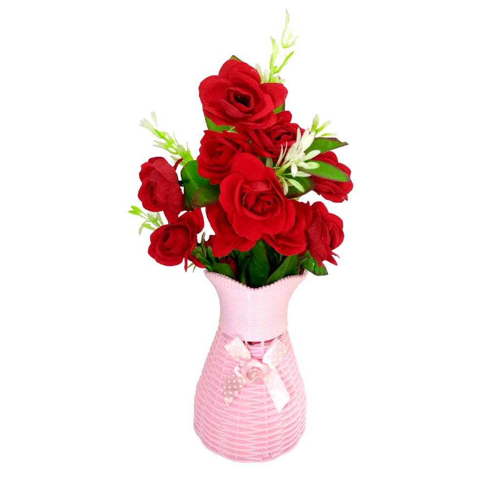 Plastic Vase with Rose bunch Pink (1 Piece) only in Bigswipe