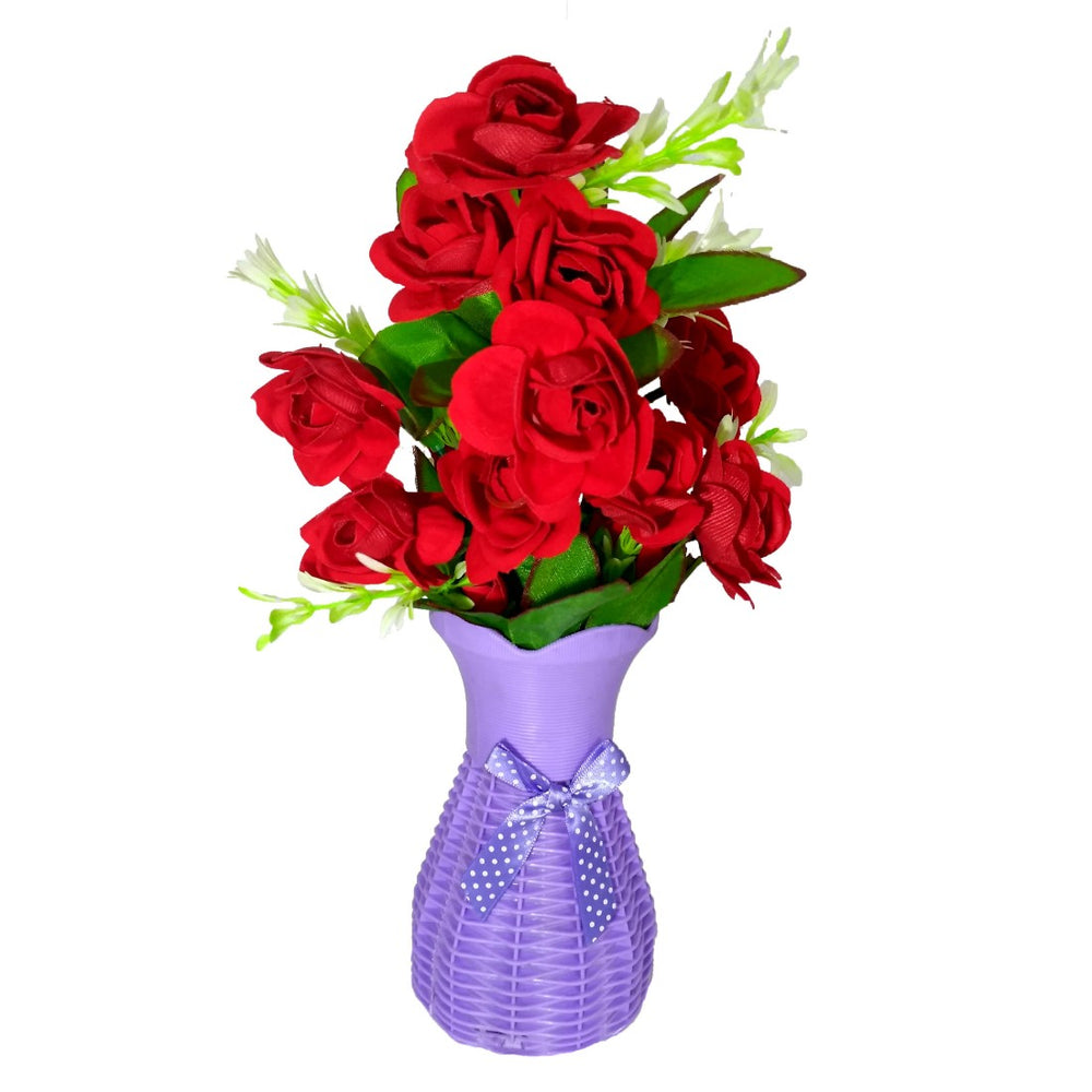 Plastic Vase with Rose bunch Purple (1 Piece) only in Bigswipe