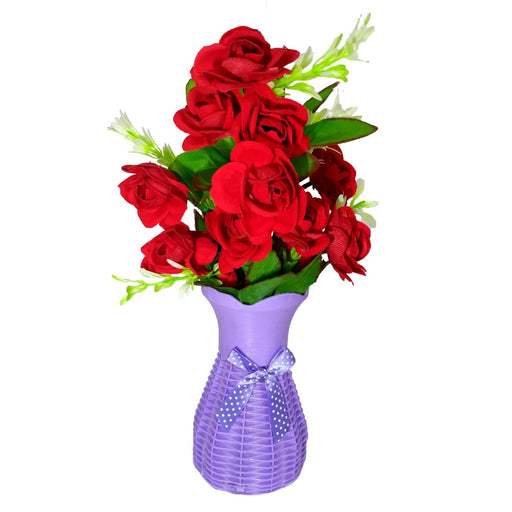 Plastic Vase with Rose bunch Purple (1 Piece) only in Bigswipe