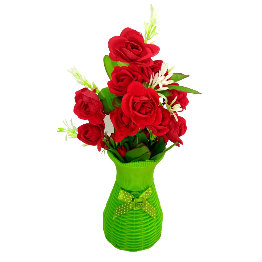 Plastic Vase with Rose bunch Green (1 Piece) only in Bigswipe